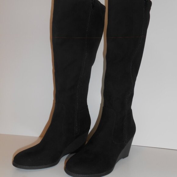 Me Too Stacked Wedge Suede Knee High Boots - Picture 3 of 7